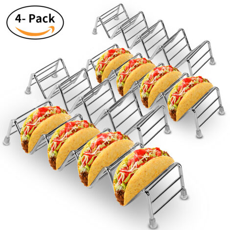 Taco Holder Set of 4, Premium Stainless Steel Taco Stand Rack for Kids Hard or Soft Shell Tacos (1/5)