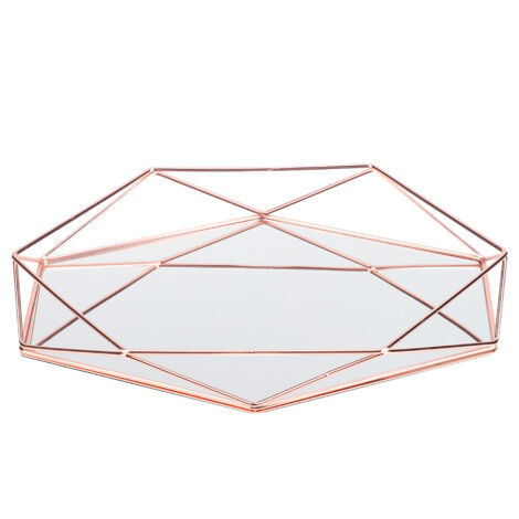 Bathroom Sexangle Mirror Metal Gold Cosmetic Jewelry Storage Organizer Tray Box Plate (1/5)