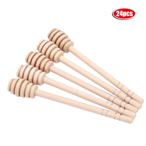 24Pcs Wooden Honey Dripper Stick Server Jam Syrup Drizzler Stirring Rod Kitchen Gadgets (16cm) (1/5)