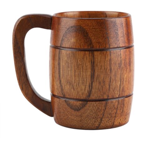 Natural Wooden Beer Cup Retro Big Capacity Tea Water Classic Wood Drinking Mug with Handle (1/5)