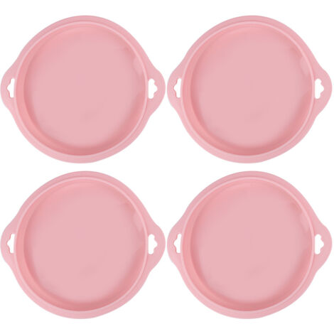 4PCS Silicone Layered Cake Mold Round Shape Bread Mold Cake Tray Mould Nonstick Baking Tools(Pink L) (1/5)