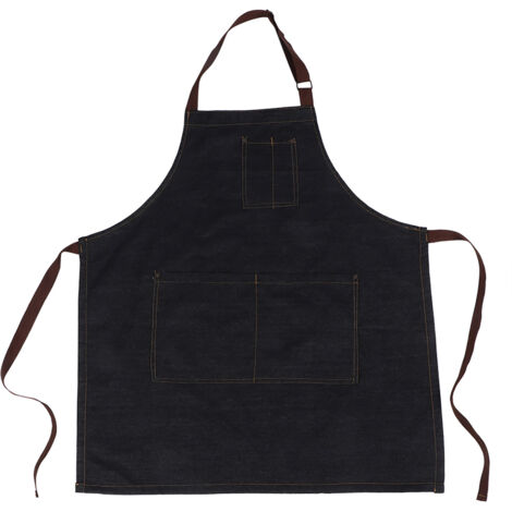 Unisex Denim Working Pockets Apron for Drawing Painting Restaurant Coffee Waiter (Black)