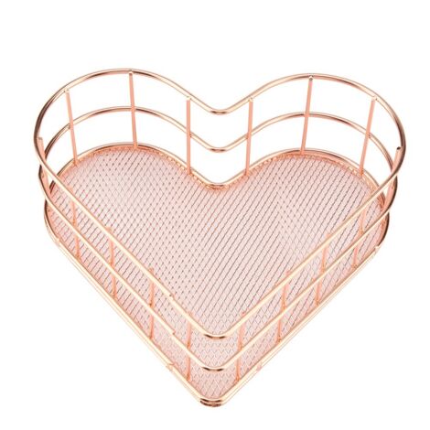 Multifunctional Anti rust Iron Heart Shape Storage Basket Household Office(Rose Golden) (1/5)