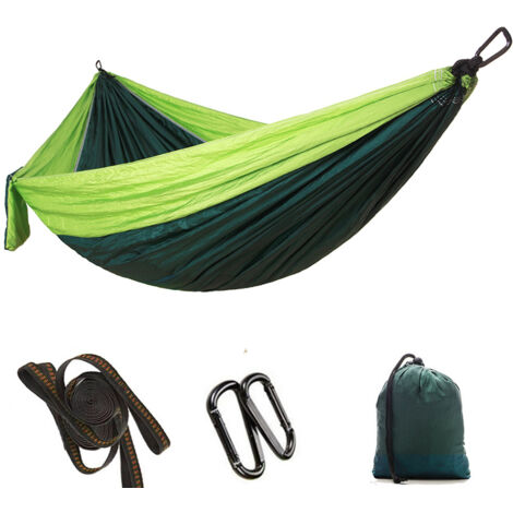 Portable Camping Travel Single Hammock Hanging Bed with Tree Strap (Light Green Dark Blue) (1/5)
