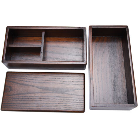 Natural Wooden Lunch Box Double Layer Rectangle Food Container for Picnic Sushi Bento (1/5)