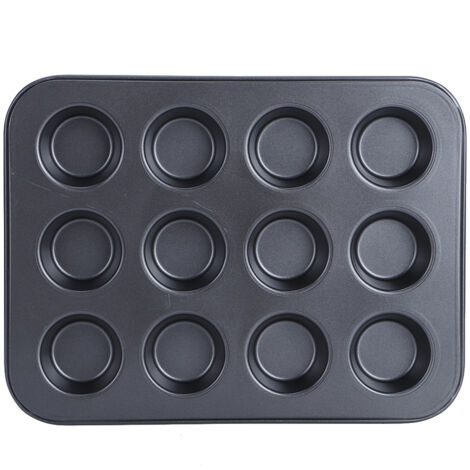 12 Cup Muffin Pan Cake Pans Non-Stick Round Cake Mold Home Kitchen Cook DIY Cooking Tools(Black ) (1/5)