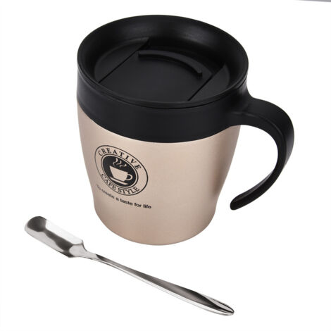 Stainless Steel Insulated Coffee Mug Water Cup with Spoon and Lid for Office Travel(Golden) (1/5)