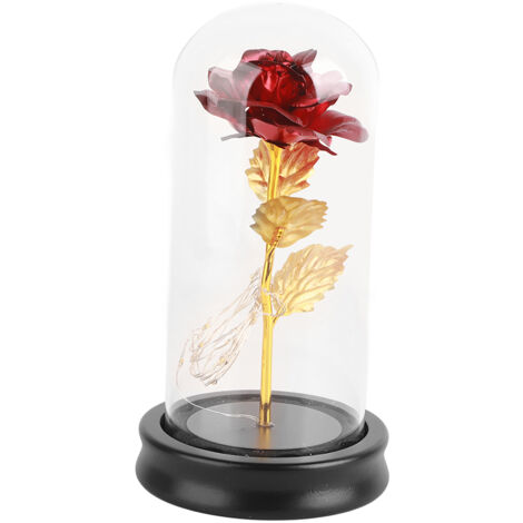 24K Gold Plated Rose Flower LED Light with Glass Cover Base Valentines'Day Wedding Gift Red (1/5)