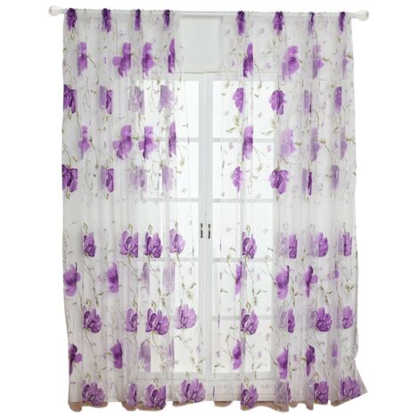 Curtains Tulle Window Vintage Embroidery Voile Scarf Transparent Window Panels Purple (1/5)