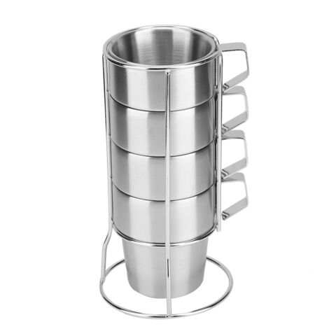 4Pcs Stainless Steel Durable Coffee Cup Mug with Cup Holder for Home Coffee Shop Use (1/5)