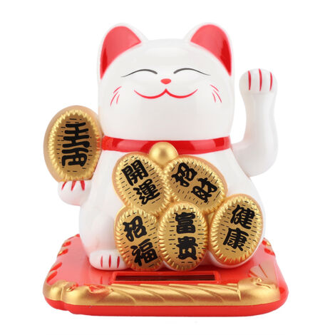 Solar Powered Adorable Swing Lucky Beckoning Fortune Welcoming Cat Home Car Decor(White) (1/5)