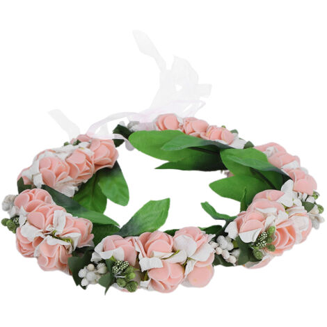 Artificial Flower Wreath Crown Garland Headband Girl Hair Accessories Headwear for Wedding SuppliesPink (1/5)