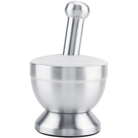 Stainless Steel Mortar Pestle Beans Garlic Spices Foodstuffs Grinder Kitchen Tool with Lid (1/5)