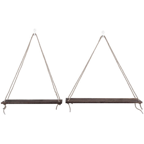 2pcs Wooden Wall Storage Rack Sling Rope Hanging Plant Flower Pot Shelves Home DecorationsAntique (1/5)