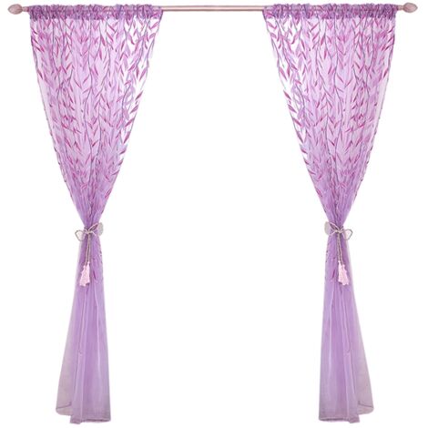 100 x 270 cm Wicker Print Sheer Vintage Embroidery Voile Window Panels for Bedroom Purple (1/5)