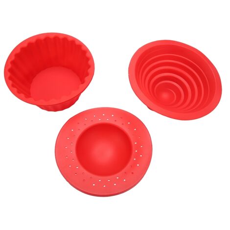 3Pcs/set Food Grade Silicone Cake Molds Ice Cream Bread Mousse Mould Baking Tool Red (1/5)