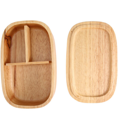 Wooden Lunch Box Food Storage Container School Picnic Square Bento Box (1/5)