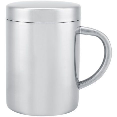Durable Stainless Steel Double Walled Insulated Mug Cups with Handle Lid (L) (1/5)