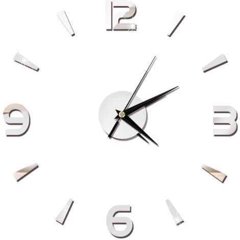 Wall Clock Sticker 1mm Acrylic Mirror Watch Decor DIY Wall Modern Home Office Room Decor (Silver) (1/5)