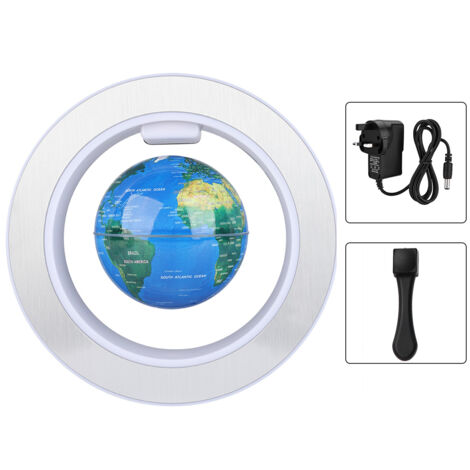 4in O Shape Magnetic Levitation Floating Globe Rotating Magnetic Globes with LED Light for Home Office Decoration 100-240VBlue UK (1/5)