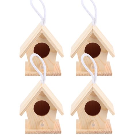 4Pcs Outdoor Wooden Bird House Hanging Bird Resting Nests Box Garden Decoration Ornament (1/5)