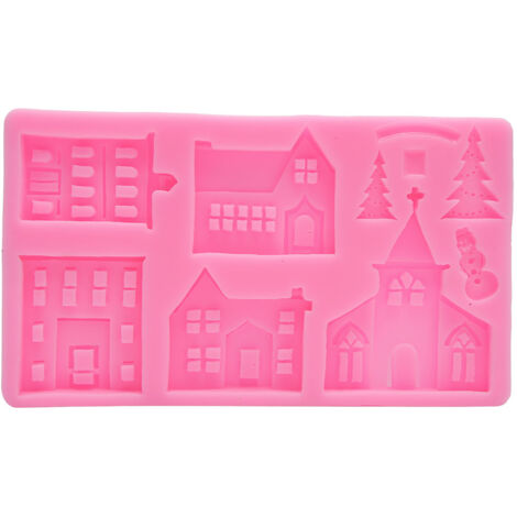 DIY Castle House Christmas Tree Silicone Mold Cake Chocolate Decorative Clay Mould Kitchen SuppliesPink (1/5)
