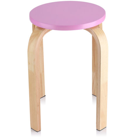 1Pc AntiSlip Bent Wood Stacking Stool Candy Color Home Furniture Kids Room Decor Pink (1/5)