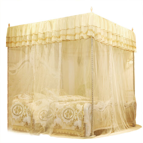 Luxury Princess Three Side Openings Post Bed Curtain Canopy Netting Mosquito Net Bedding (S) (1/5)