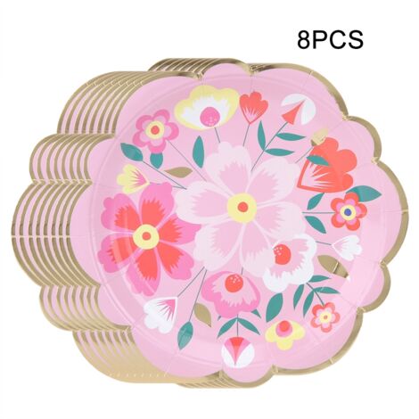 Flower Pattern Household Disposable Paper Plates Afternoon Tea Dishes Tableware Party Supplies (1/5)