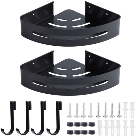 Wall Hanging Space Aluminum Double Layer Storage Rack Corner Shelf for Home Bathroom Black (1/5)