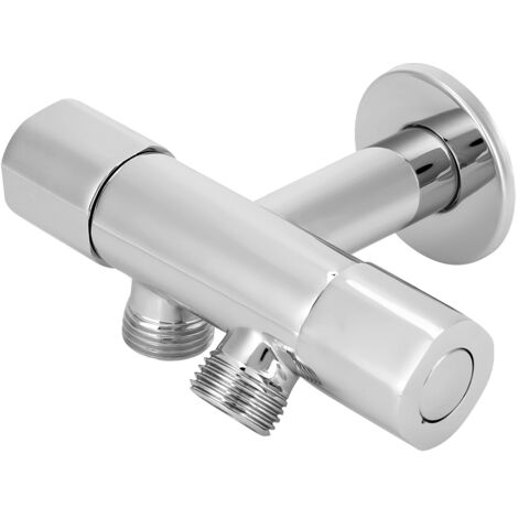 G1/2in Thread Brass 1 Inlet 2 Outlet Angle Valve ThreeWay Diverter Valve Double Handle Double Control Faucet (1/5)