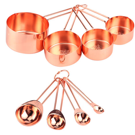 8Pcs Stainless Steel Measuring Cup Spoon Set with Scales Home Kitchen Baking AccessoryRose Gold (1/5)