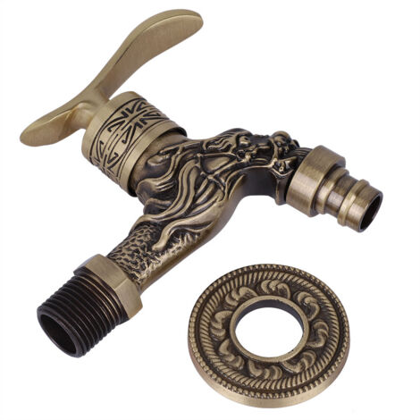 G1/2" Antique Brass Laundry Bathroom Washing Machine Wall Mounted Water Faucet Single Cold Tap (1/5)