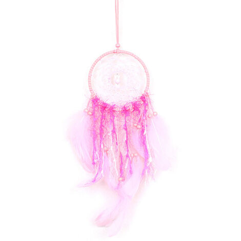 Wall Hanging Pink Feather Dreamcatcher Pendant Gift with Night Light for Home Party Decoration (1/5)