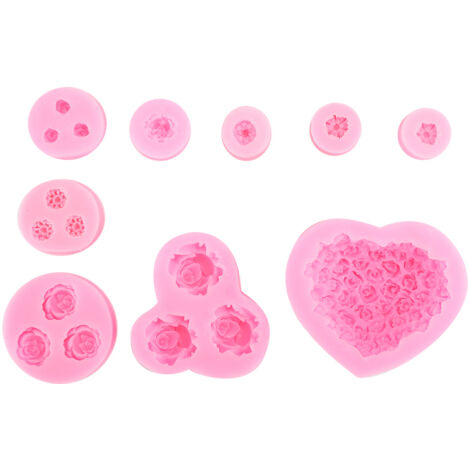 9Pcs Unique Heart Rose Shape Silicone Baking Chocolate Cake Mold DIY Baking Tool Accessories (1/5)