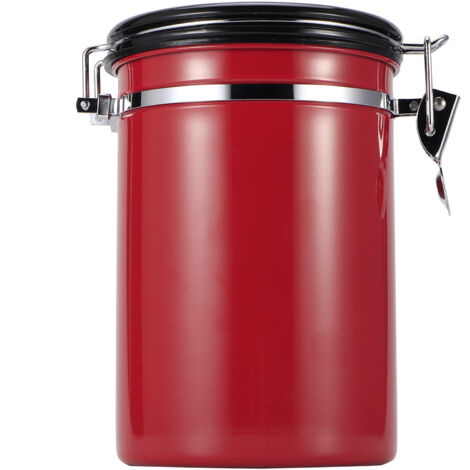 Stainless Steel Sealed Tank MoistureProof Coffee Bean Tea Storage Pot with Air Evacuation Valve(Red 1.8L (About Holding 750g)) (1/5)