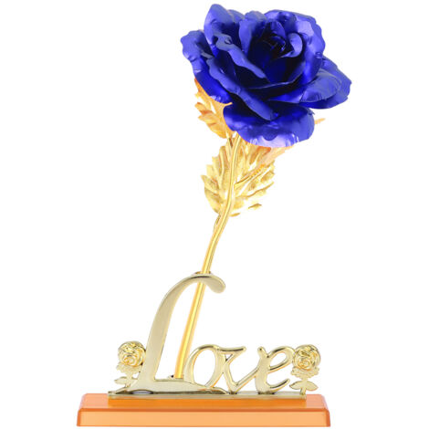 24K Gold Foil Flower Artificial Rose Valentine Day Romantic Gift for Home Table Decor(Blue)