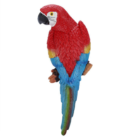 Resin Lifelike Bird Ornament Figurine Parrot Model Toy Garden Sculpture Wall Decor (Red Right) (1/5)