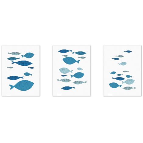 3Pcs Canvas Wall Art Painting Cartoon Fishes Printed Picture Home Office Decor