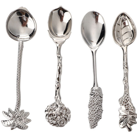 4pcs Vintage Mini Alloy Coffee Tea Spoon Ice Cream Dessert Stirring TablewareSilver (1/5)