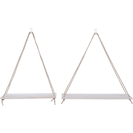 2pcs Wooden Wall Storage Rack Sling Rope Hanging Plant Flower Pot Shelves Home DecorationsWood Color (1/5)