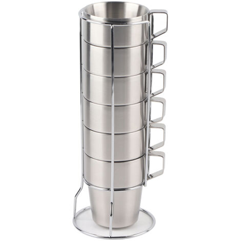 Stainless Steel Water Coffee Cup Set Heat Insulated Anti-Scald with Cup Holder Stand (1/5)