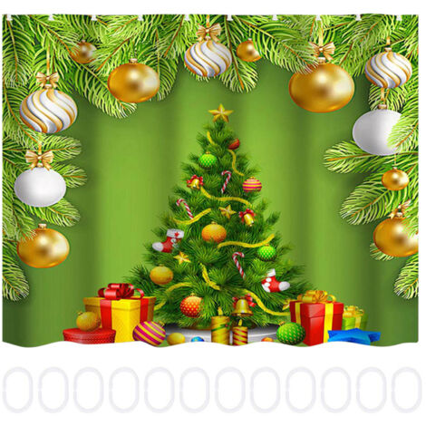 150x180cm Christmas Tree Themed Pattern Waterproof Shower Curtain with Hooks Bathroom Decor (1/5)