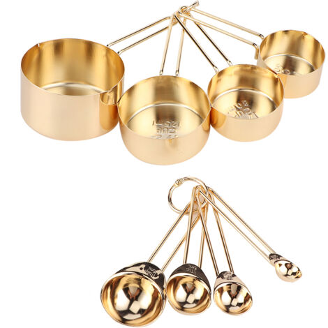 8Pcs Stainless Steel Measuring Cup Spoon Set with Scales Home Kitchen Baking AccessoryGold (1/5)