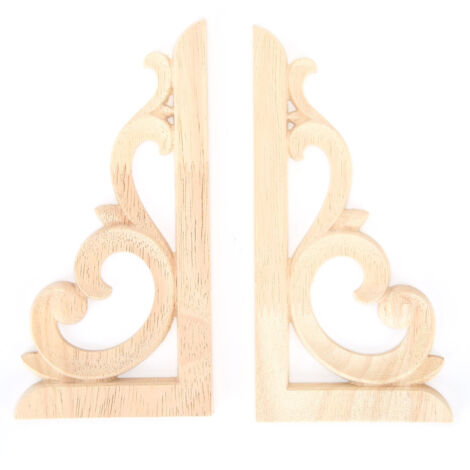 2pcs Wood Carved Corner Applique Unpainted Decal for Home Furniture Woodcarving Decorative (1/5)