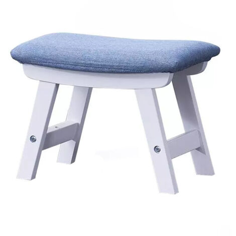 Footstool Wooden Structure Sponge Cushion Step Stool Home Decor White Blue (1/5)