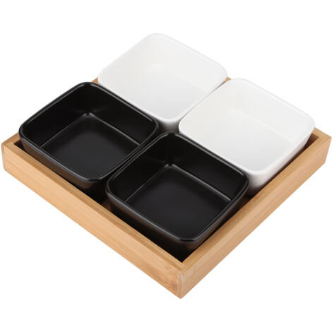 Divided Grids Multifunctional Eco Friendly Dried Fruit Tray Candy Snack Sauce Plate Holder for Home(Four Grids 2White2Black ) (1/5)