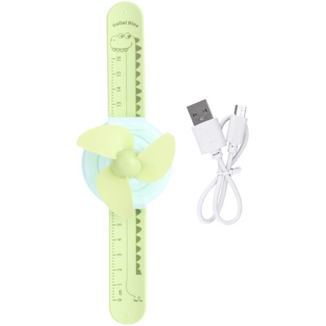 Compact Innovative Cartoon Watch Shape Adjustable Mini Kid Wrist Fan Strap Ruler USB ChargingGreen (1/5)