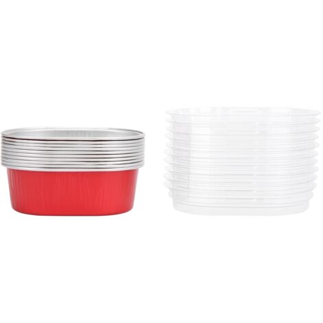 10Pcs Disposable Oval Shaped Aluminum Foil Cake Baking Cup Mold with Lid Kitchen Accessory(Red ) (1/5)