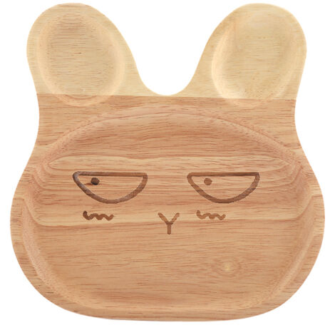 Wooden Plate Child Dessert Snacks Serving Tray Adorable Rabbit Wood Dish Tableware for Kids 2 (1/5)